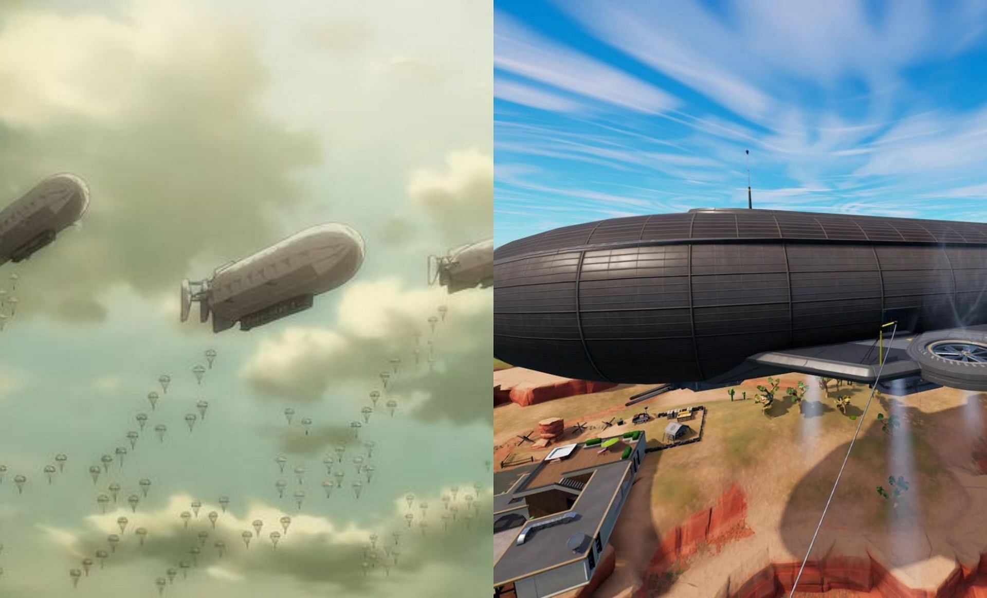 IO airships and AOT blimps (Images via Egyptian_Leaker/Twitter and Epic Games)