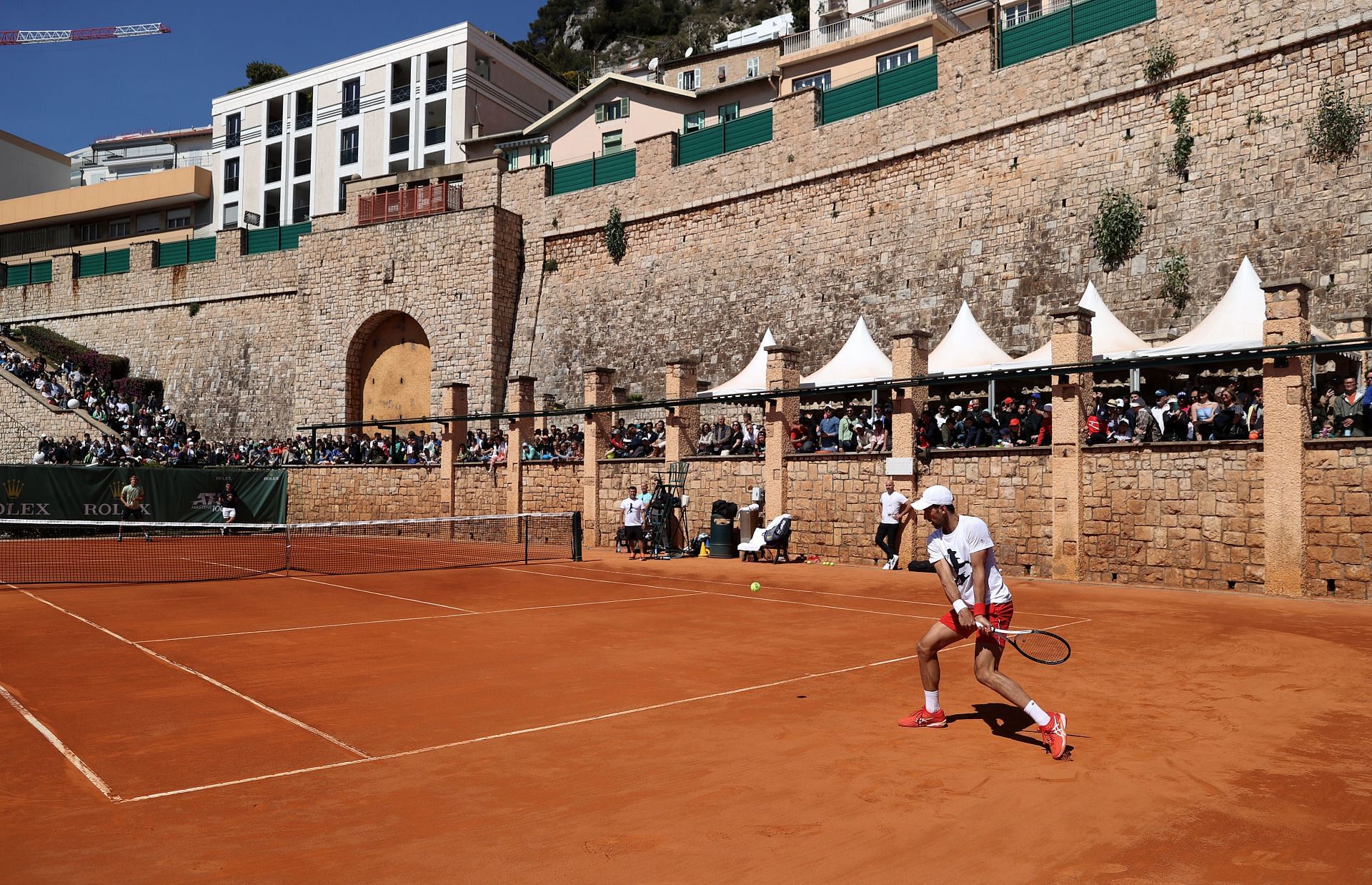 Novak Djokovic practicing at the 2022 Rolex Monte-Carlo Masters