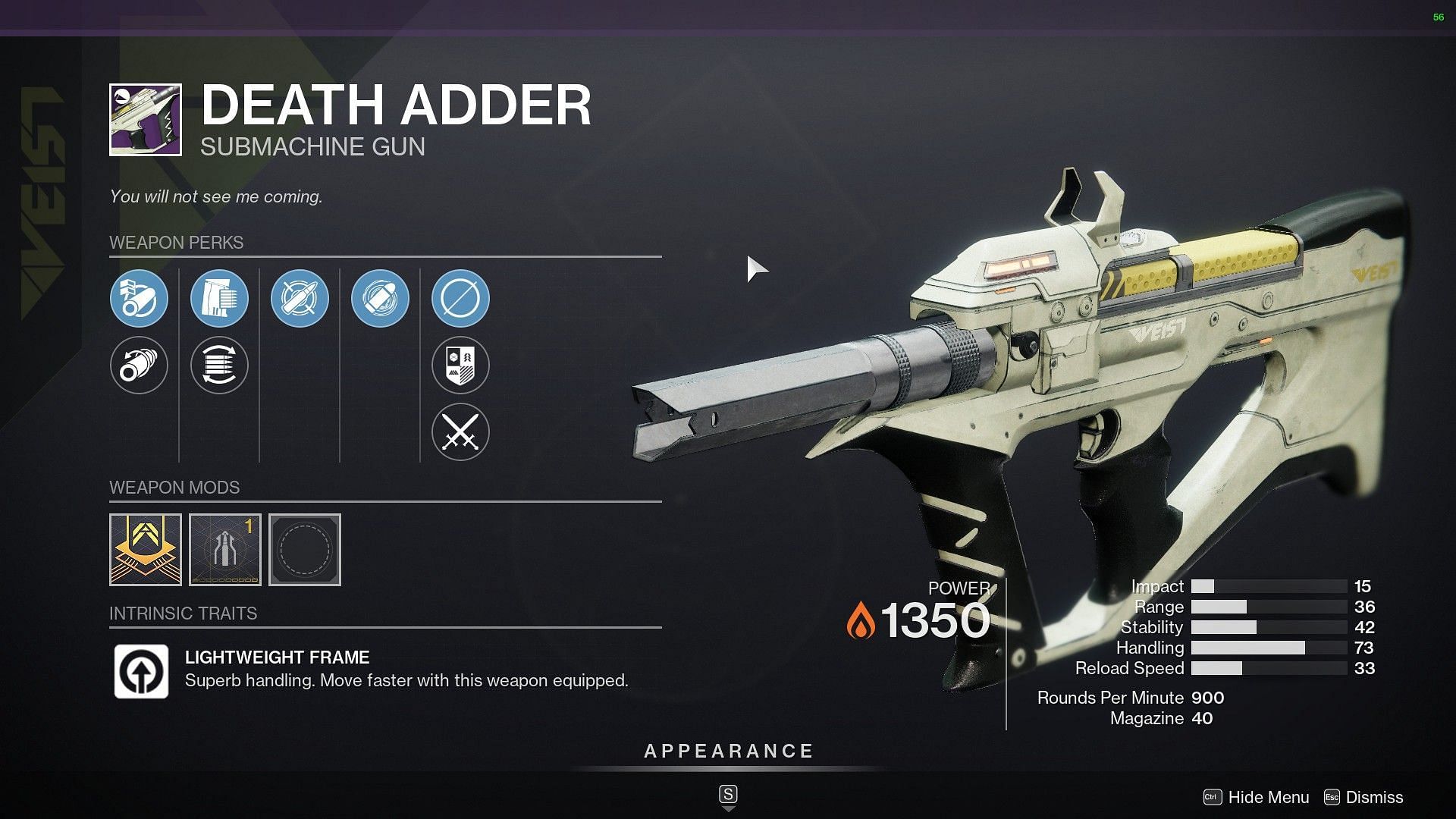 PvP god roll Death Adder from Xur (Image via Destiny 2)