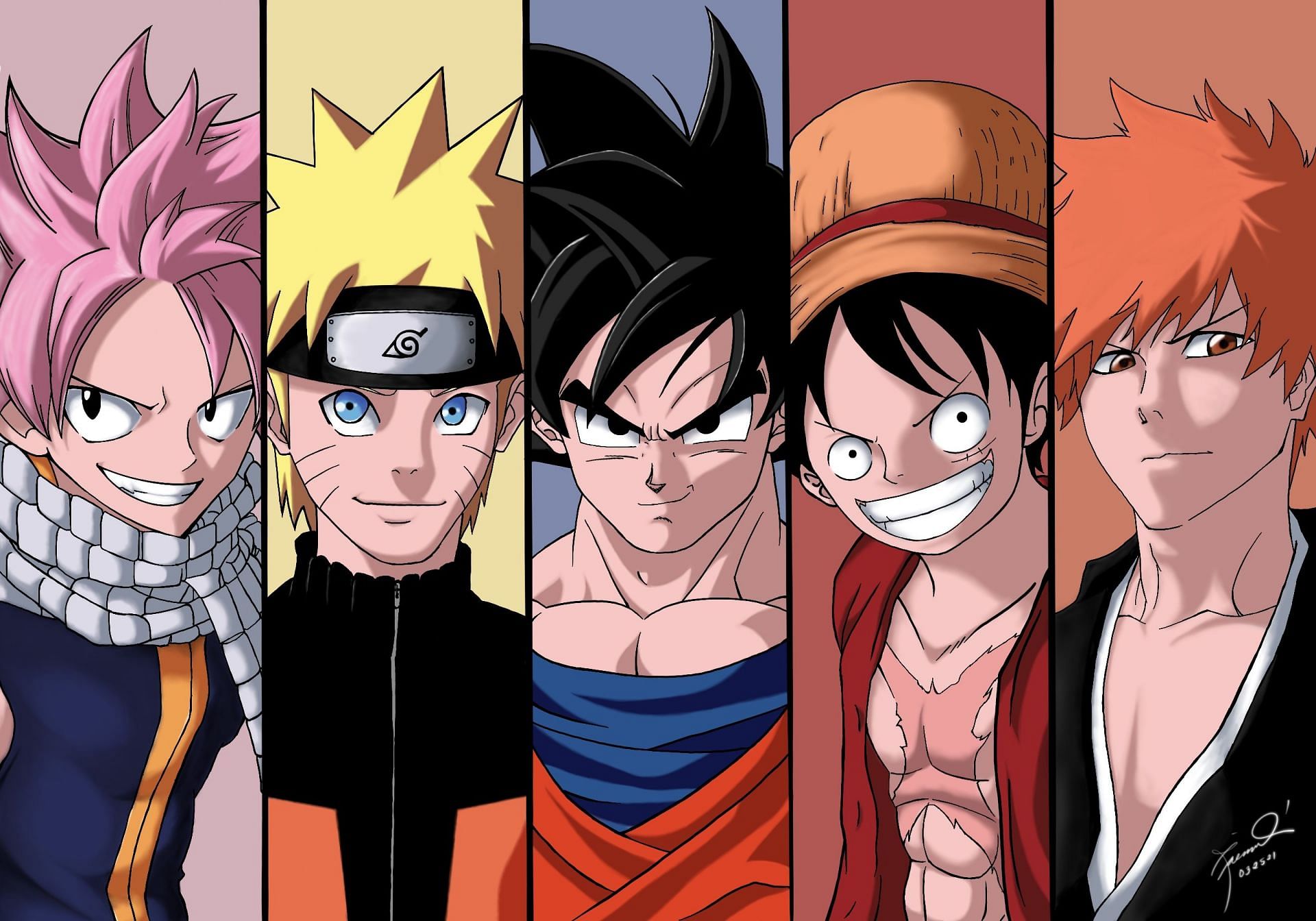 Fanmade collage of shonen heroes featured in this list (Image via Deviantart/jaemilad)