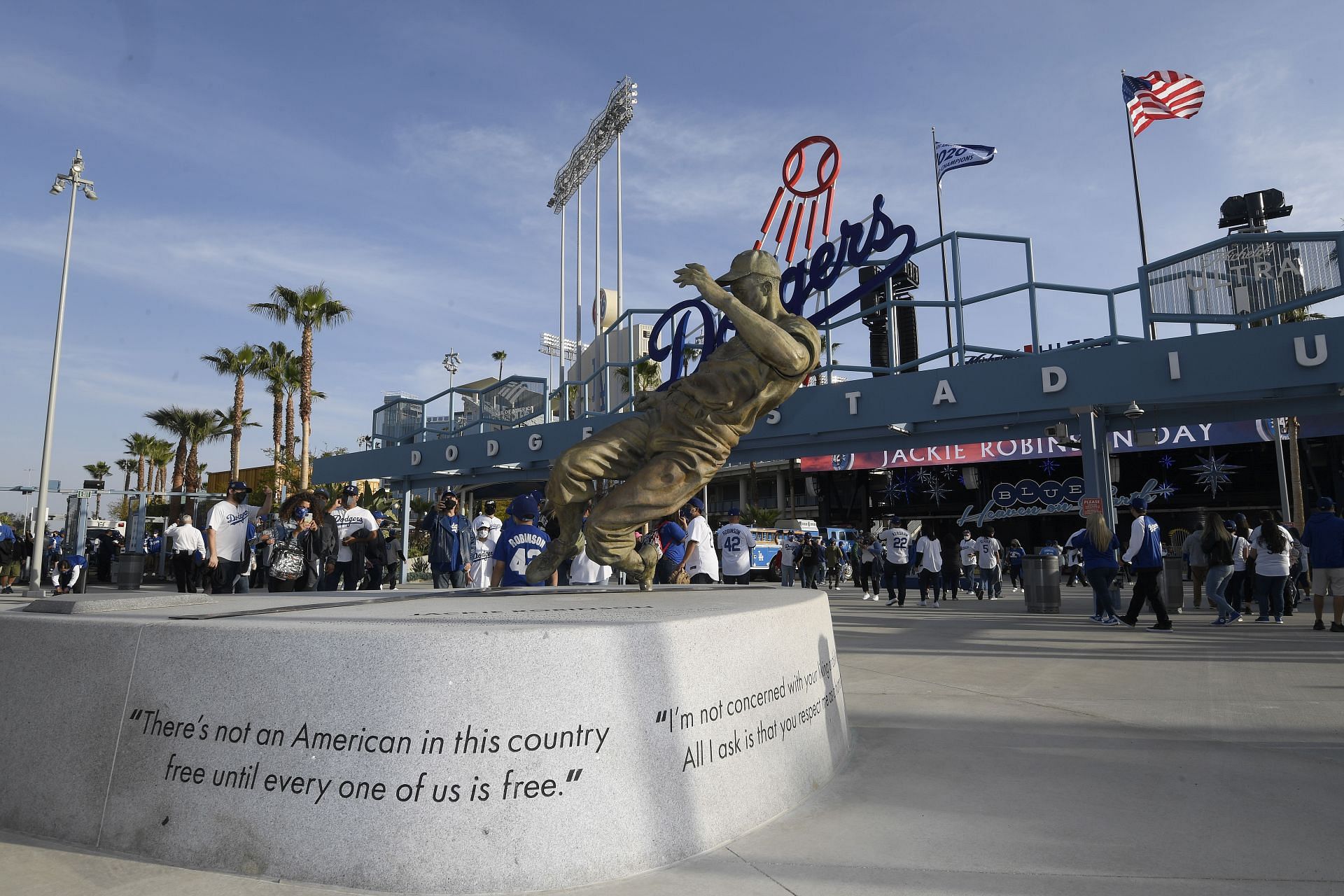 Statue outside of Dodger Stadium in Los Angeles, California, honoring the baseball legend