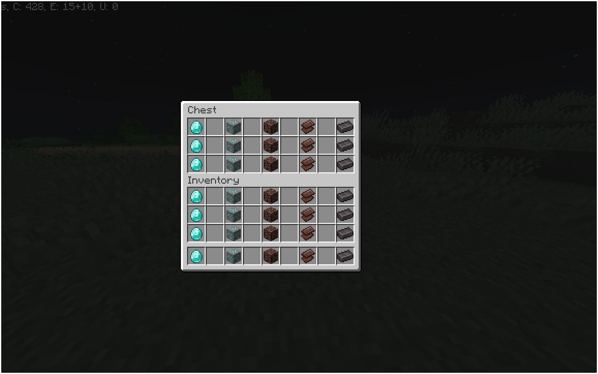 Diamonds, diamonds ore, ancient debris, Netherite scrap, and Netherite ingots (Image via Minecraft)