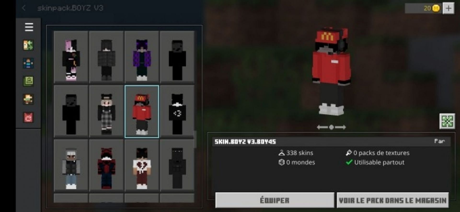 With over 300 skins to choose from, players can even don a McDonald&#039;s outfit (Image via Gqlzt/Mcpedl)