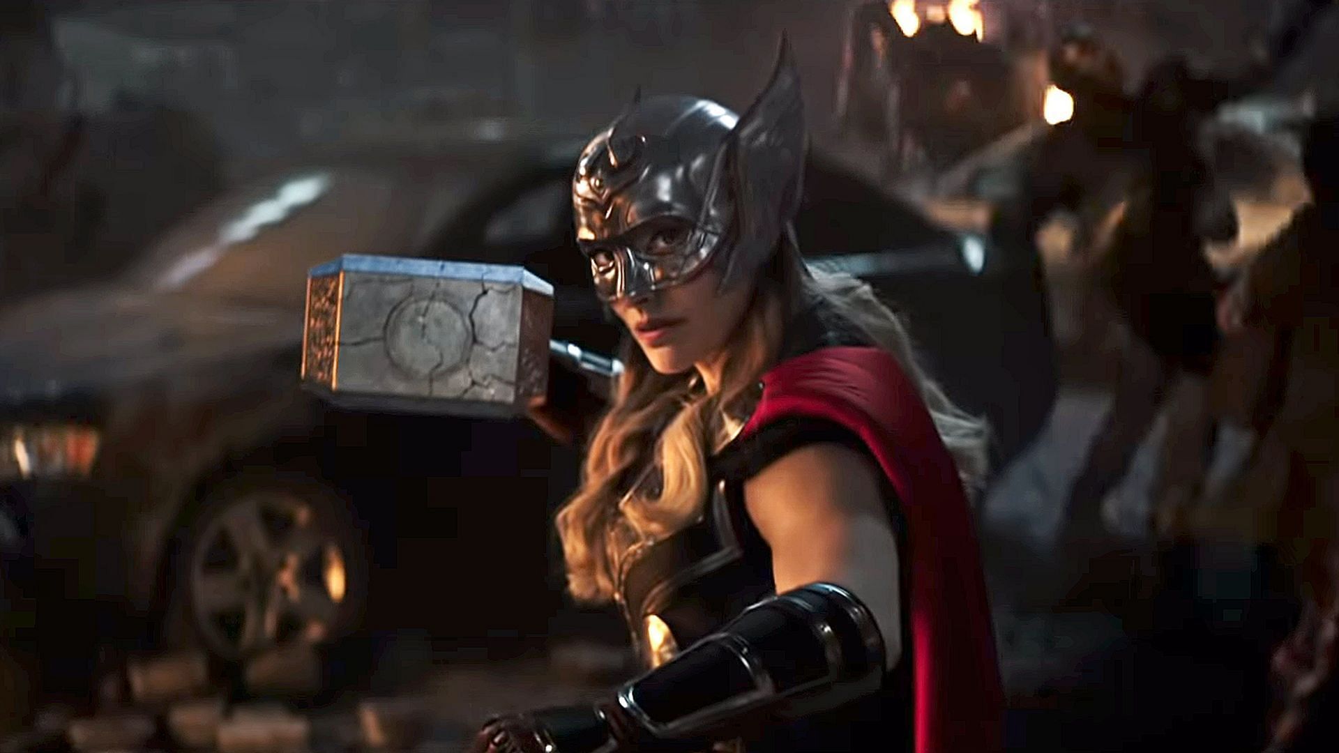 Still from Marvel&#039;s teaser for Thor: Love and Thunder starring Natalie Portman (Image via YouTube)