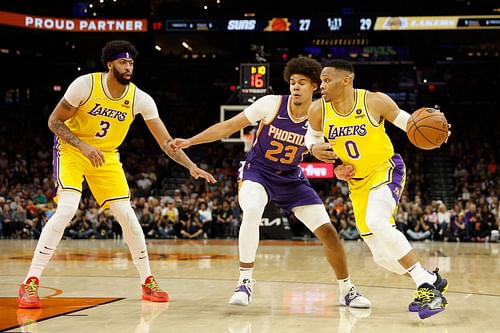 LA Lakers vs. Phoenix Suns: Russell Westbrook with the basketball