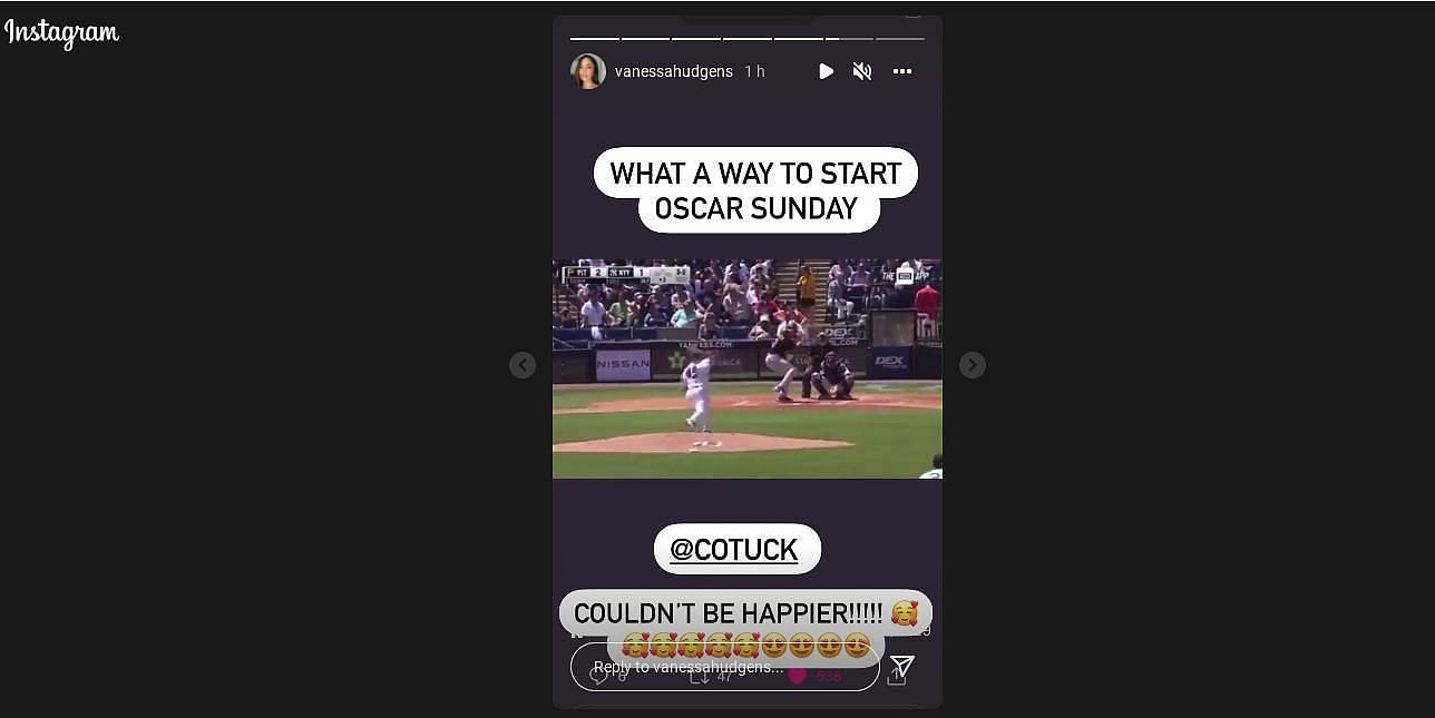 Hudgens posted a IG story supporting Cole Tucker, shares his homerun against the New York Yankees.