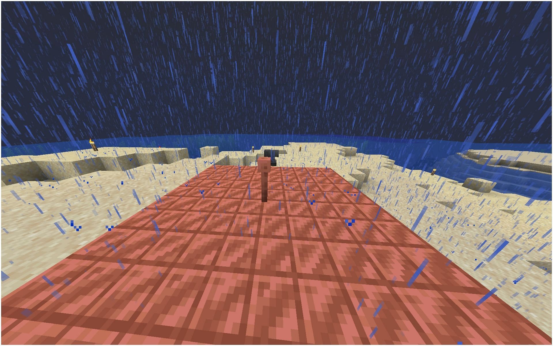 A lightning rod during a thunderstorm (Image via Minecraft)