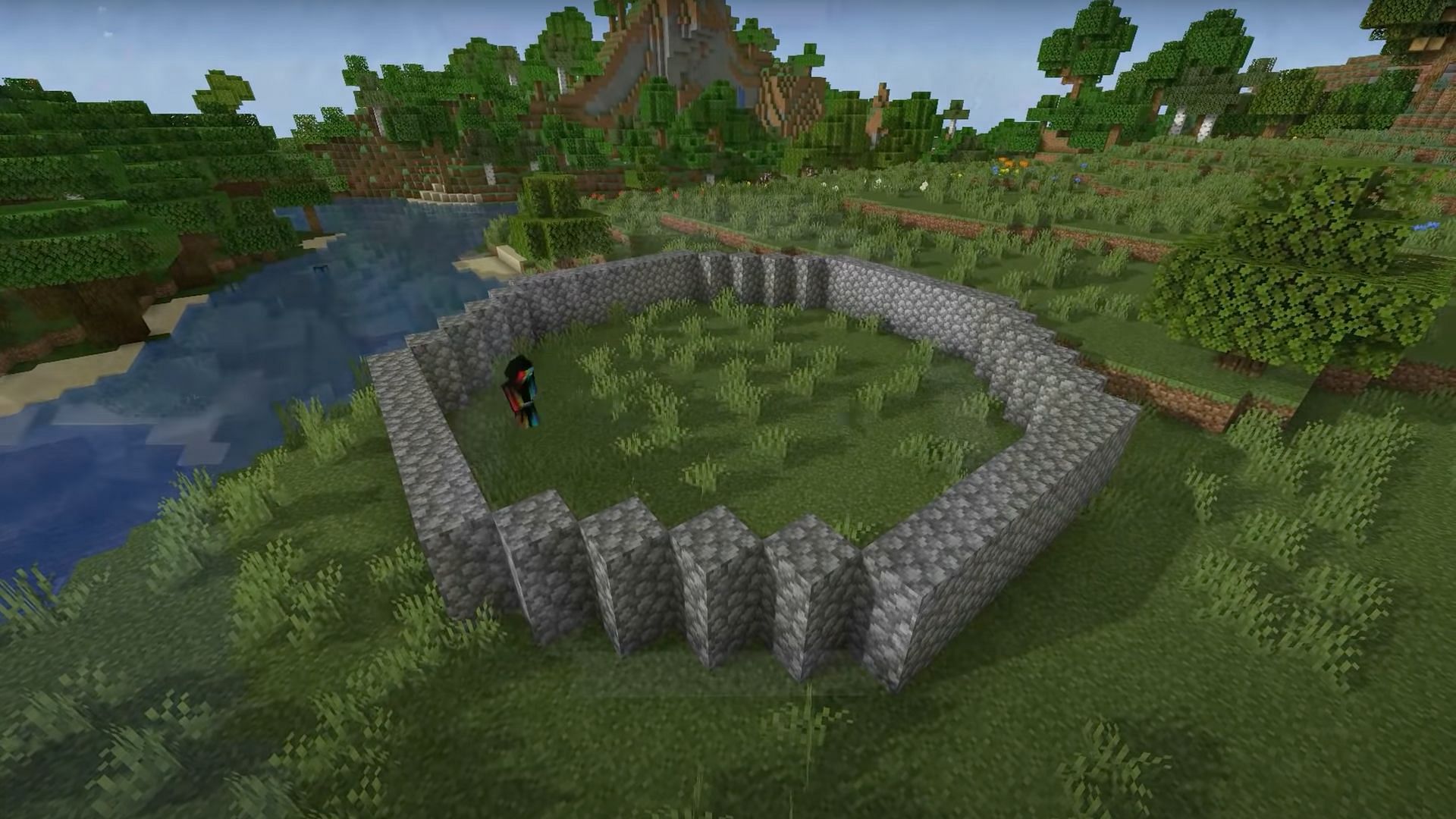 Players must add another layer of cobblestone to the base of their build (Image via Dusty Dude/YouTube)