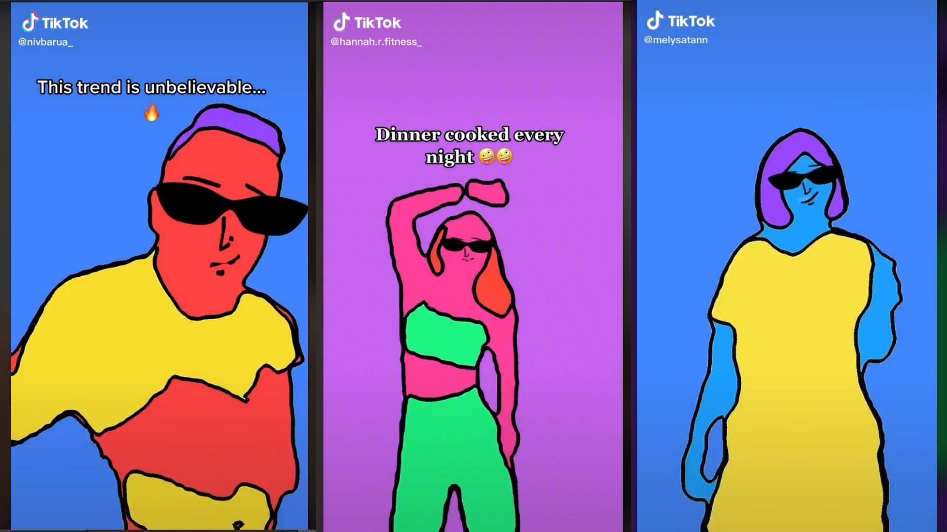 Rotoscope is a stop motion animation style (Image via @nivbarua_, @hannah.r.fitness_, and @melysatann/TikTok)