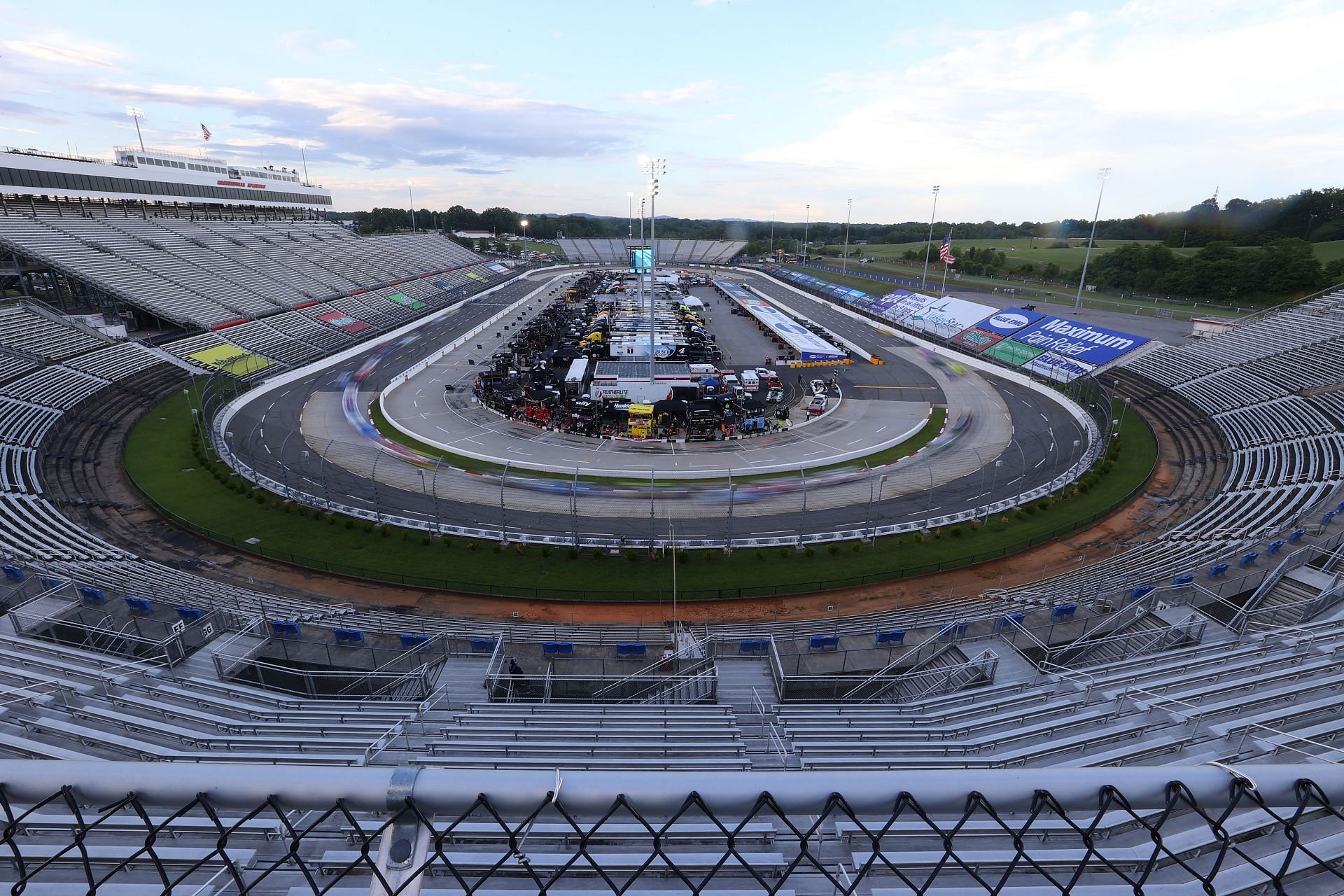 Aerial view of the Martinsville Speedway before the 2020 Blue-Emu Maximum Pain Relief 500 (Photo by Rob Carr/Getty Images)
