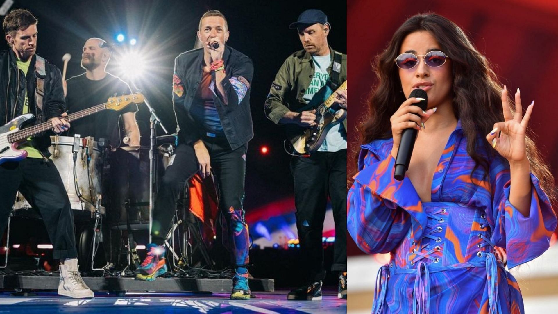 Coldplay has announced more dates for their Music of the Spheres World Tour with Camila Cabello supporting some dates. (Images via @Coldplay/Instagram and Theo Wargo/Getty)