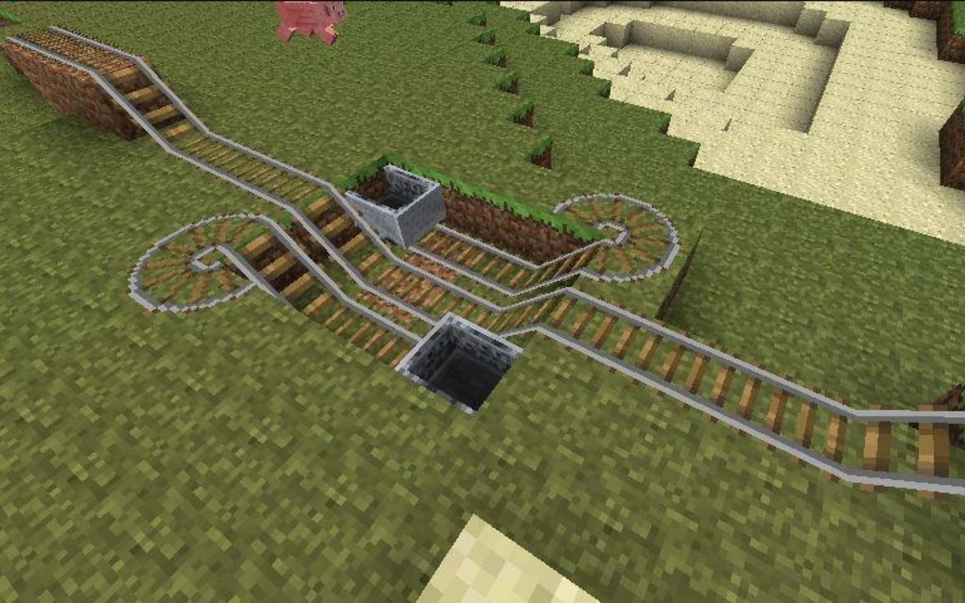 How players used to thrust minecarts in Minecraft before powered rails (Image via u/KrazyMack Reddit)