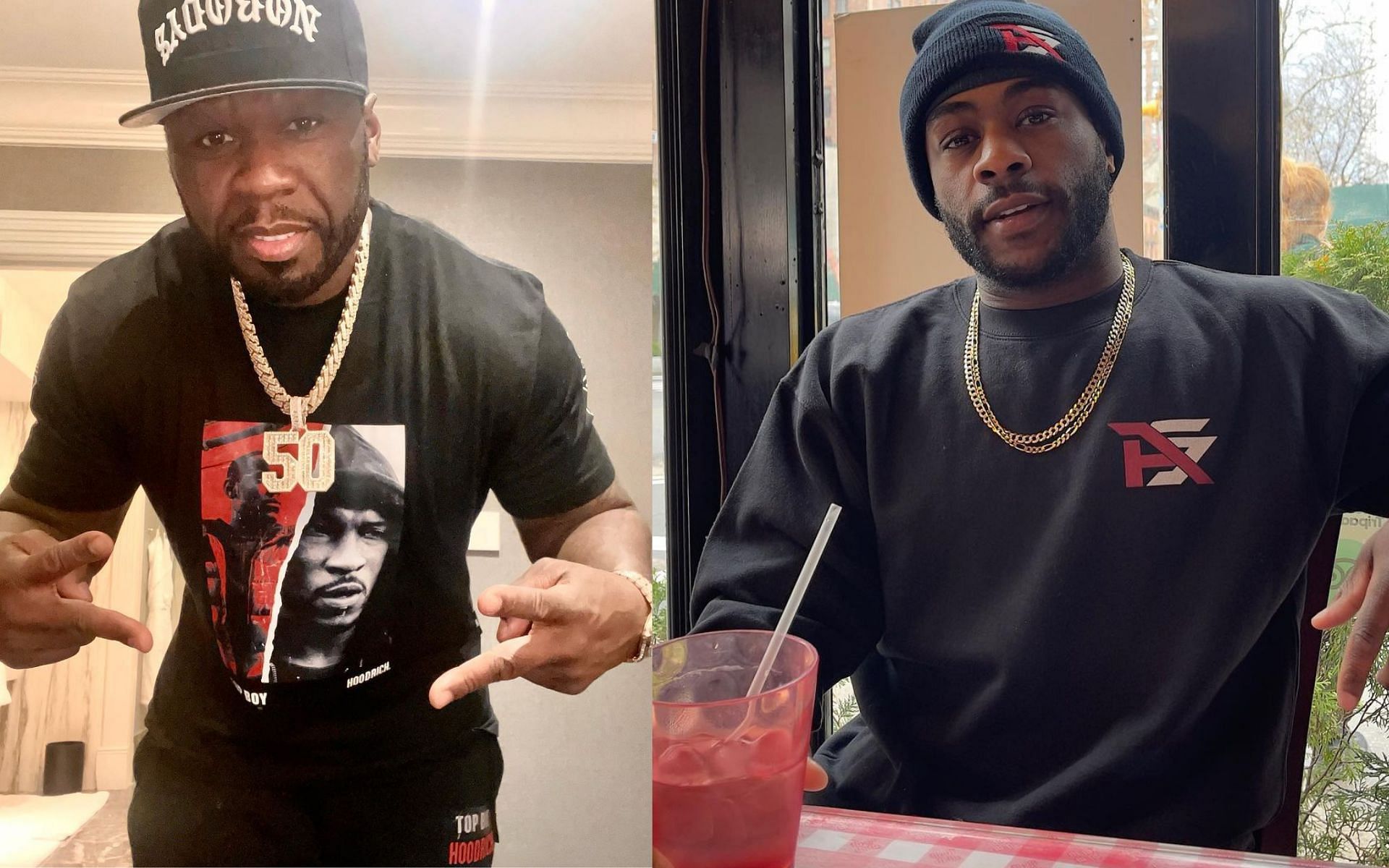 50 Cent (left) and Aljamain Sterling [Image Courtesy: @50cent and @funkmastermma on Instagram]