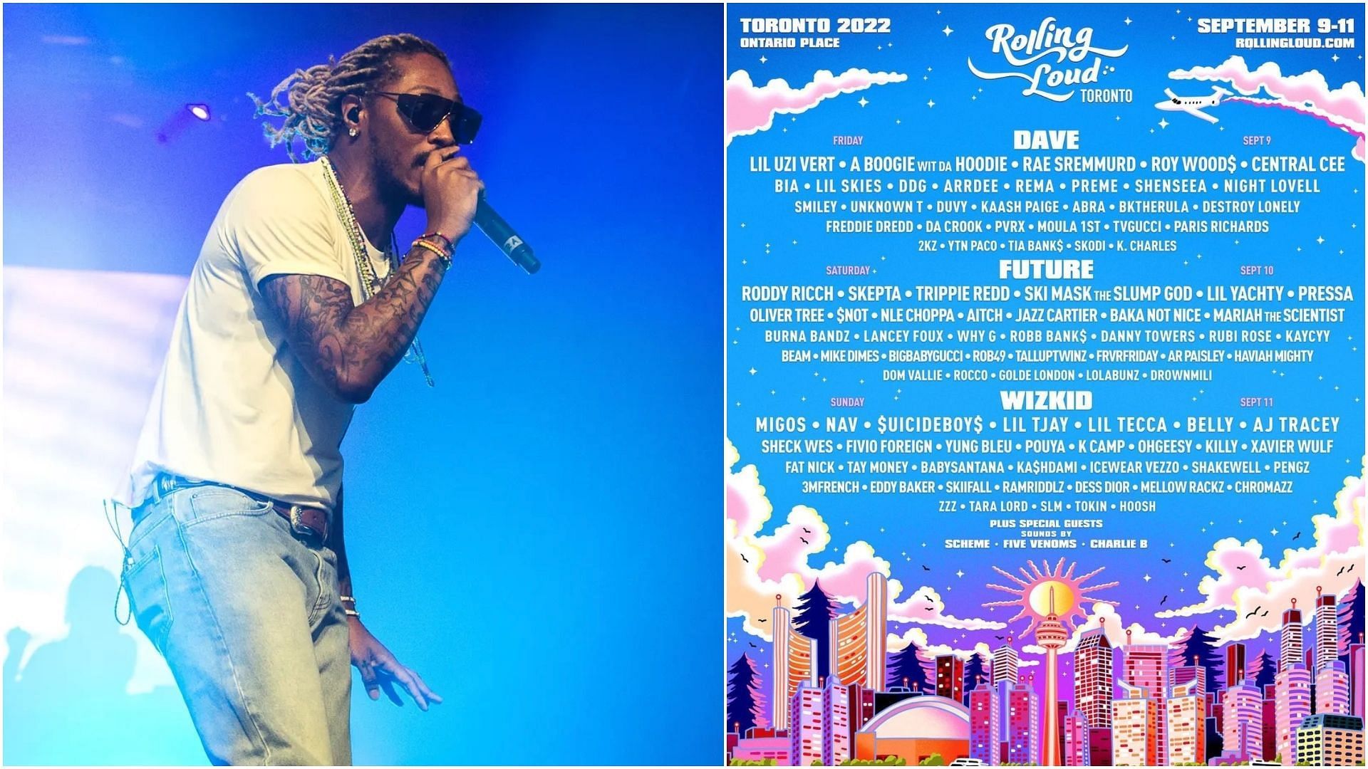 Future is among the headliners at the Rolling Loud Toronto festival this year. (Images via David Wolff-Patrick / Getty and Instagram / @rollingloud)