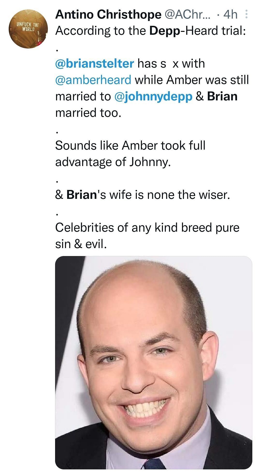 Allegations against Brian Stelter (Image via AChristhope/Twitter)