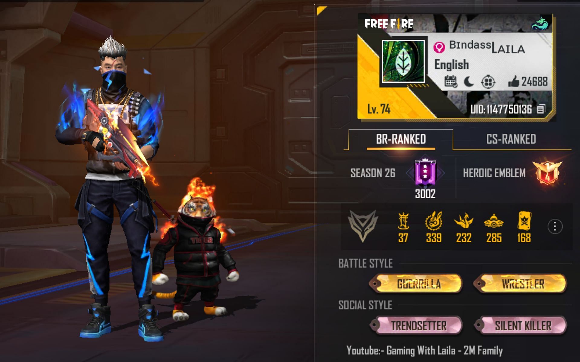 Bindass Laila&rsquo;s Free Fire ID (Image via Garena)