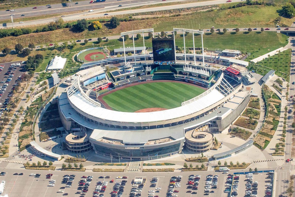 Kauffman Stadium, home of the Kansas City Royals, Kansas City, Missouri.