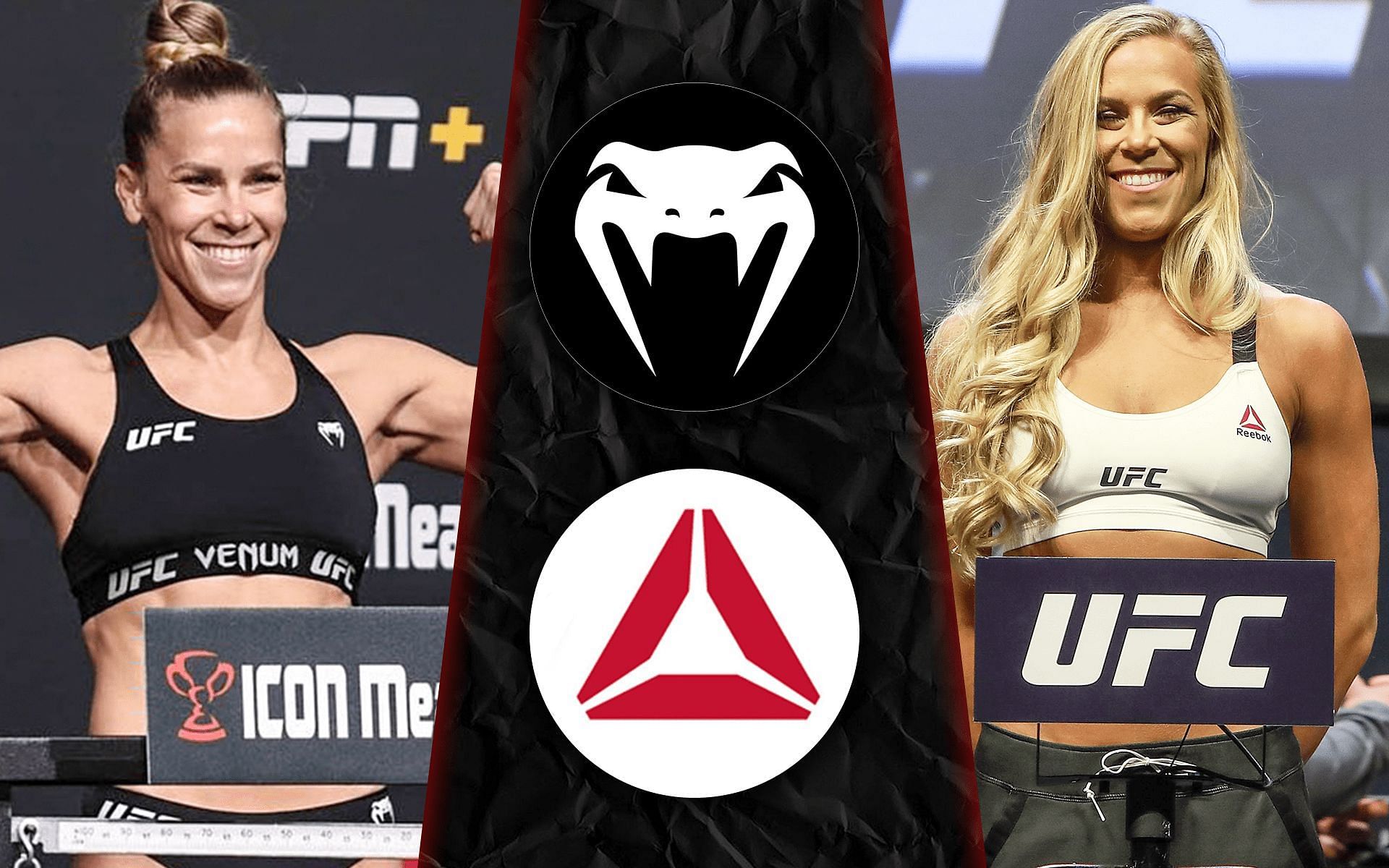 Katlyn Chookagian on the difference between UFC&#039;s Venum gear and former Reebok gear [Image credits: @blondefighter and @venum on Instagram, www.news.reebok.com]