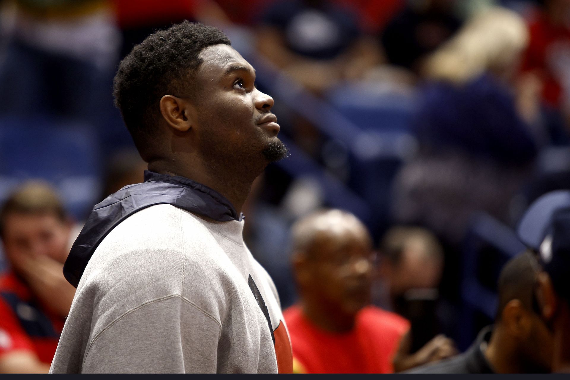 Zion Williamson of the New Orleans Pelicans on the bench