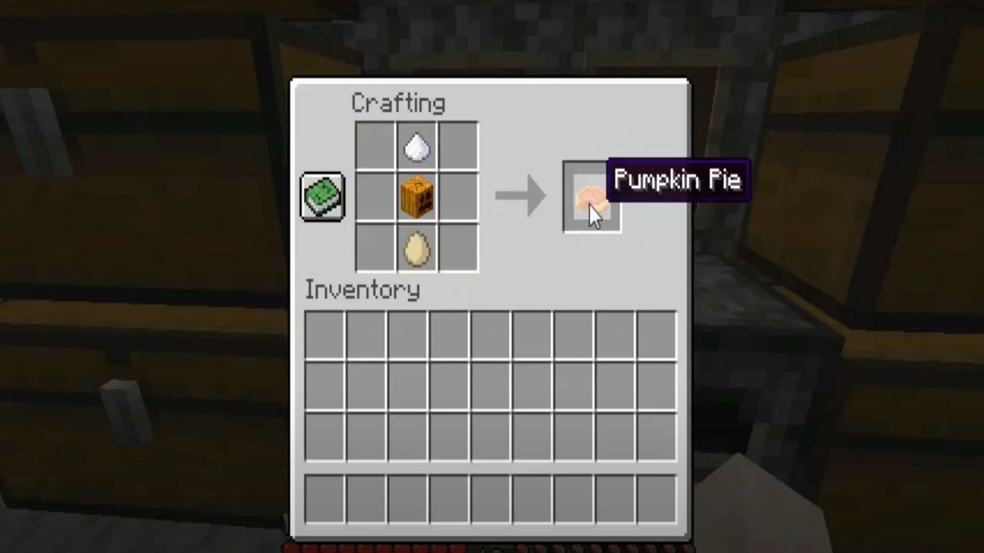 Players can create a Pumpkin Pie by gathering a few different ingredients to make this tasty treat (Image via MCBasic/YouTube)