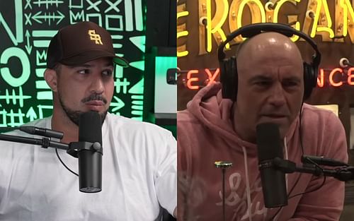 Brendon Schaub (left), Joe Rogan (right) [Image courtesy: Thiccc Boy and PowerfulJRE via YouTube]