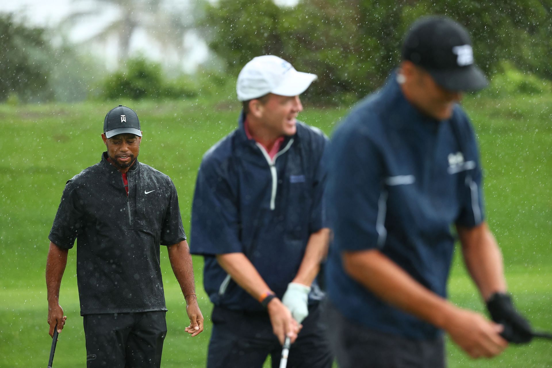 Tiger Woods, Peyton Manning, and Tom Brady tee off for a charity golf event