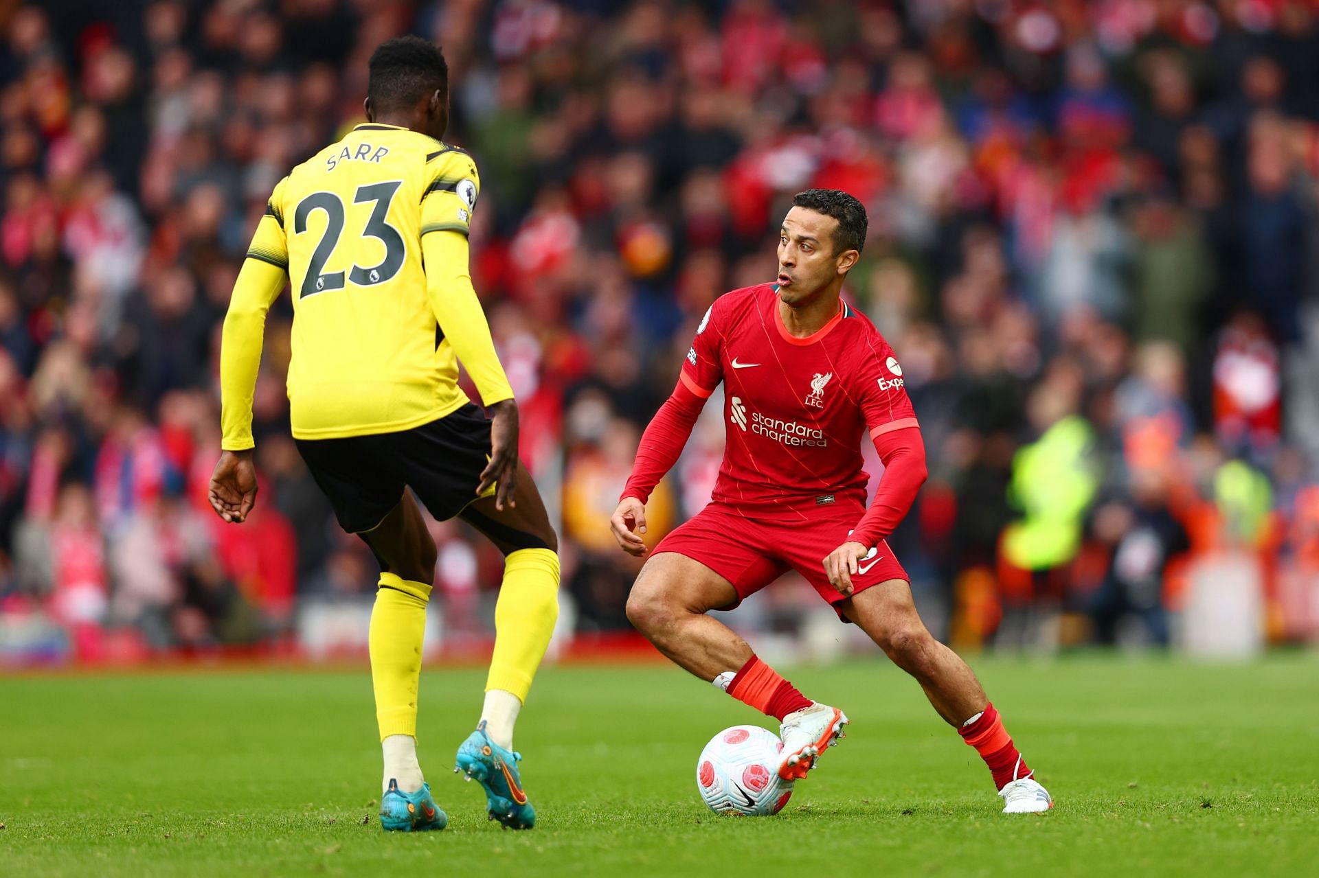 Thiago in action against Watford.