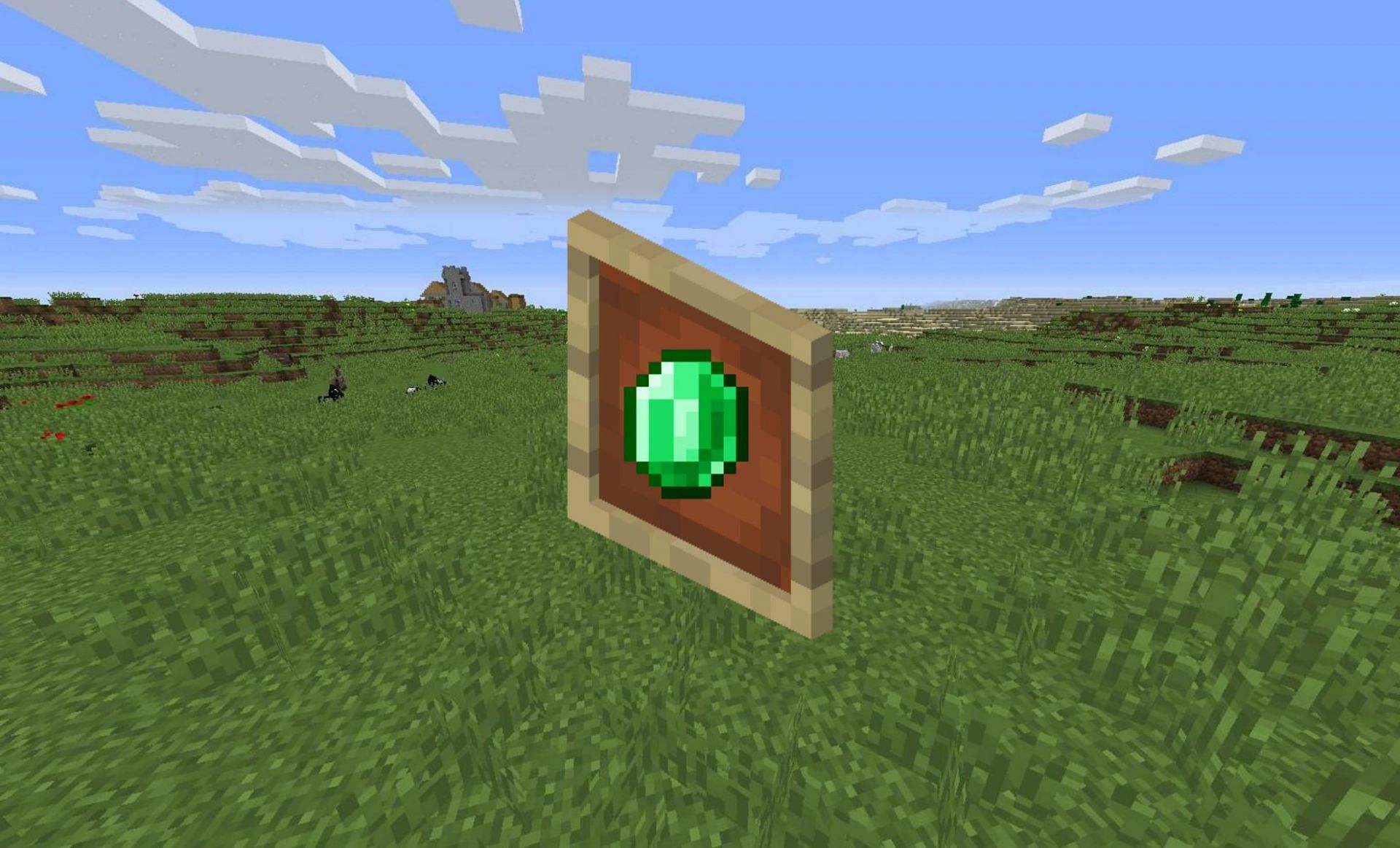 Emerald in an item frame (Image via Minecraft Wiki)