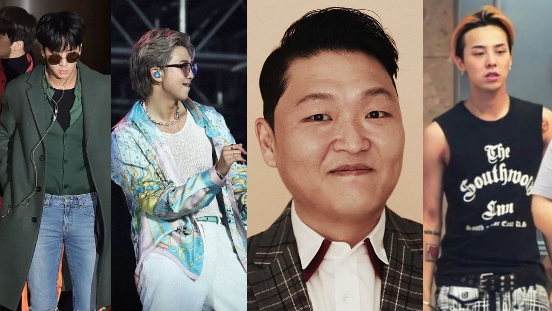 Ravi, RM, PSY, and G-Dragon (Images via @airport_vixx/Twitter, @rkive/Instagram, @Genius_kor/Twitter, and @WhiteTamar1/Twitter)