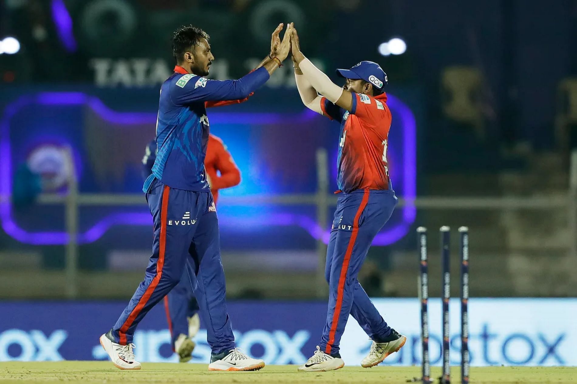 Axar Patel (left) celebrates a wicket. Pic: IPLT20.COM