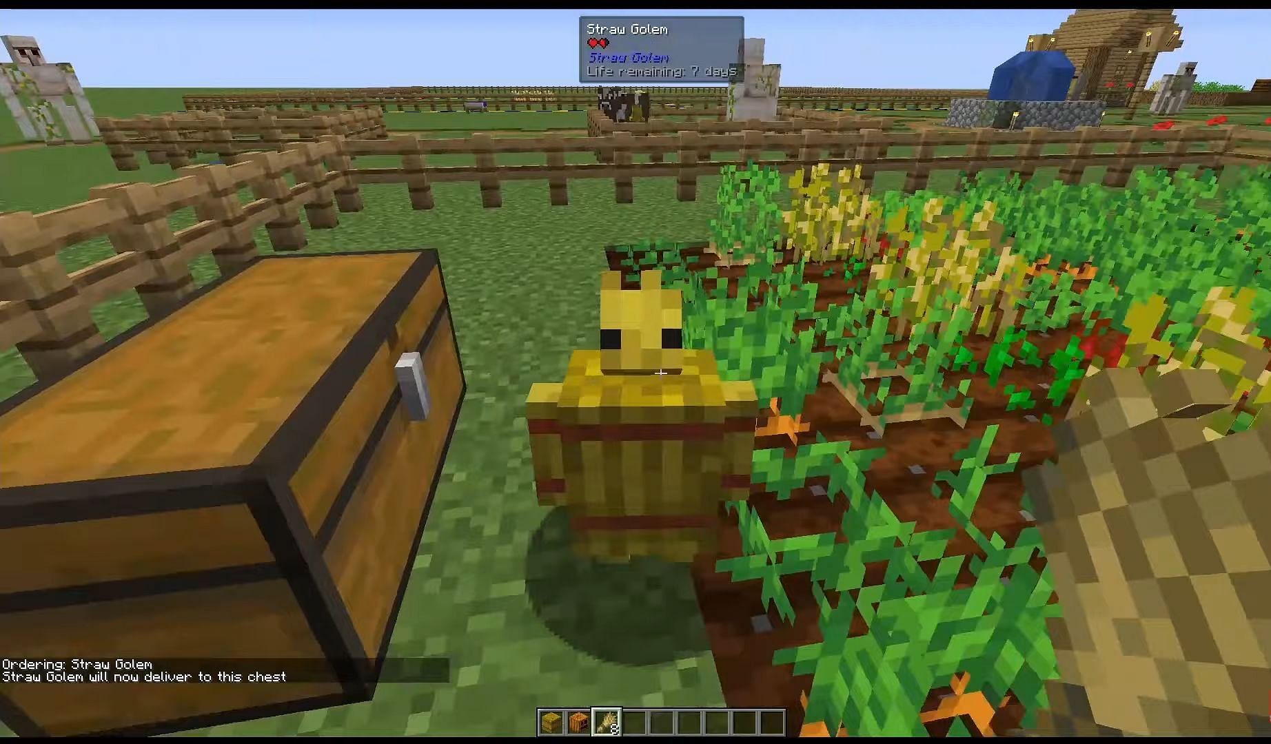 Straw Golem helping players in farming in Minecraft (Image via Ravan_Craft YouTube)
