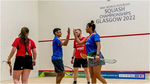 Dipika Pallikal and Saurav Gosal in action at WSF World Doubles Squash Championships(Pic Credit: SAI)