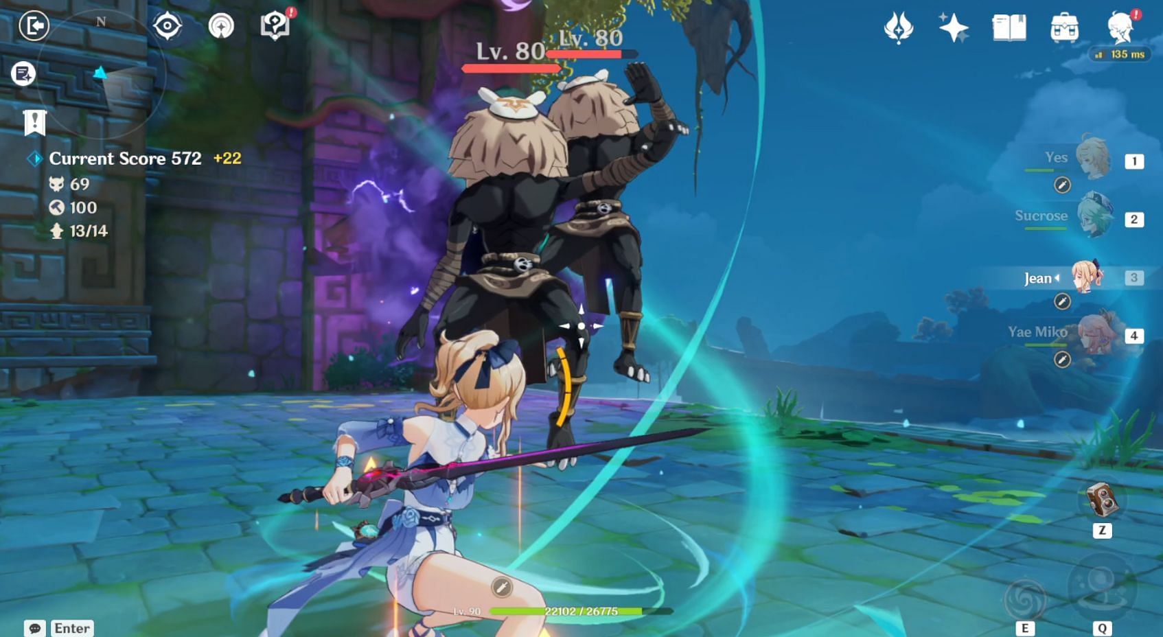 Jean throwing enemies in the air using Elemental Skill (Image via Genshin Impact)