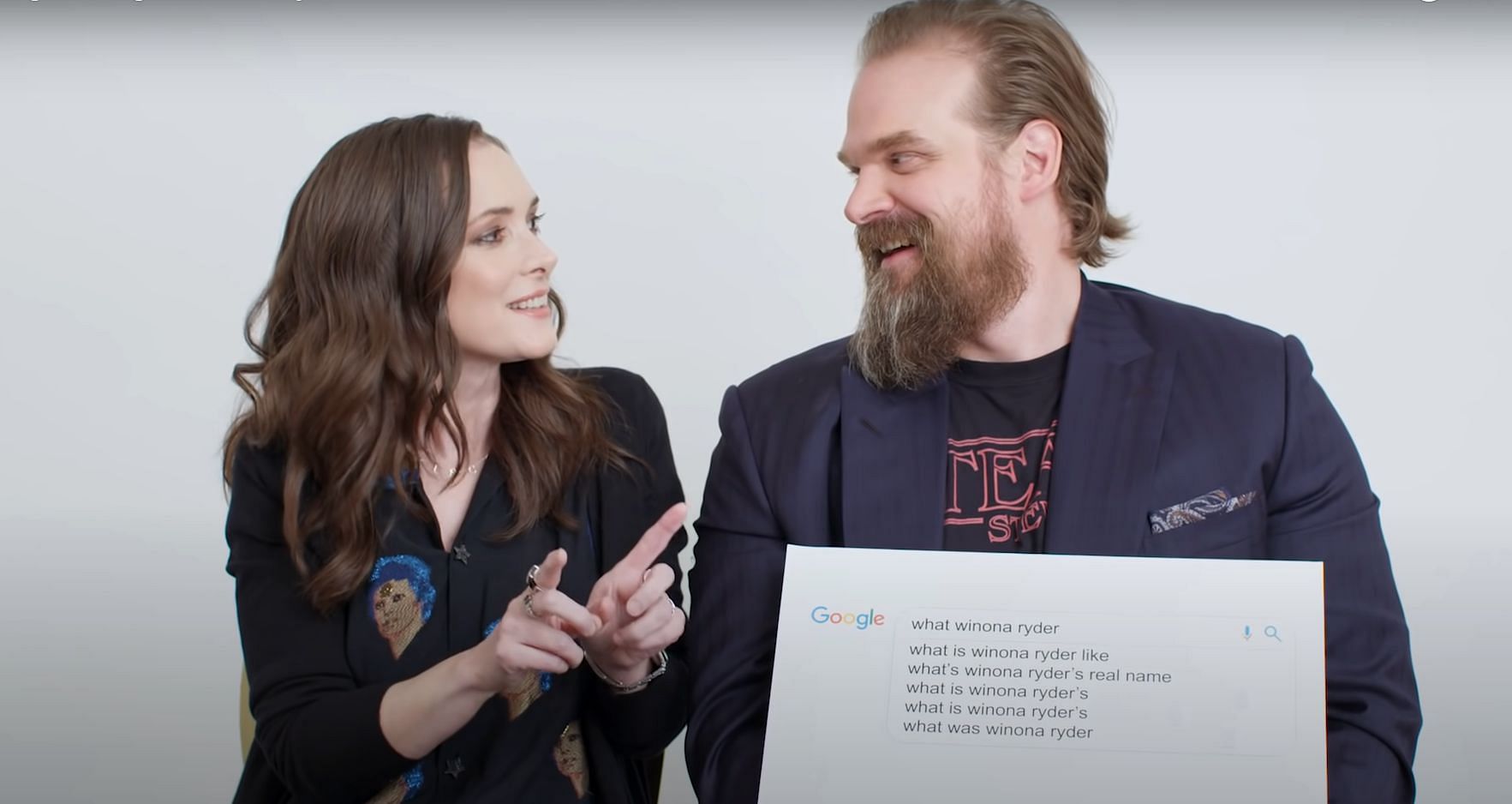 Winona Ryder with her Stranger Things co-star David Harbour on Wired Autocomplete interview (Image via Wired/YouTube)