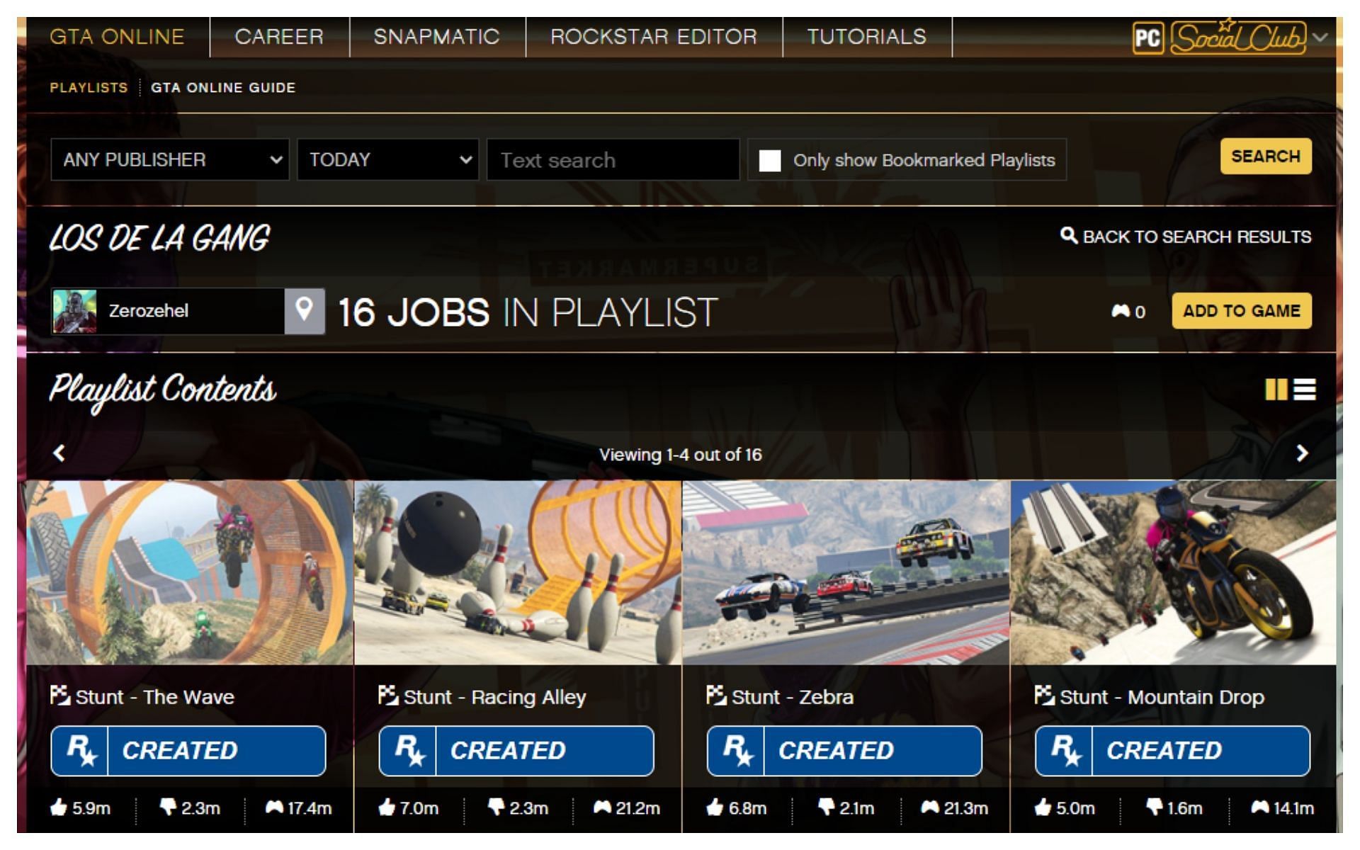 Yet another GTA Online race playlist populated with 16 races (Image via Rockstar Games)