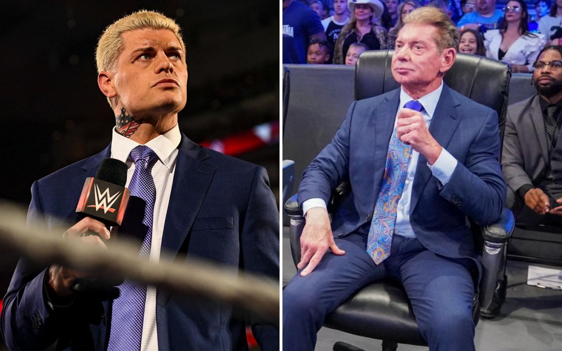 Cody Rhodes (left); Vince McMahon (right)