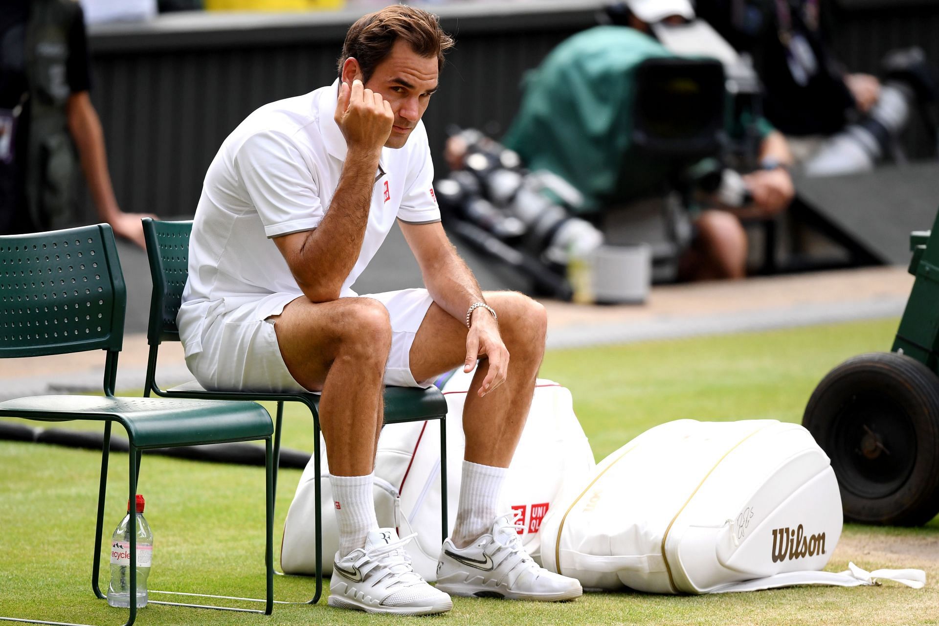 Federer at 2019 Wimbledon against Djokovic