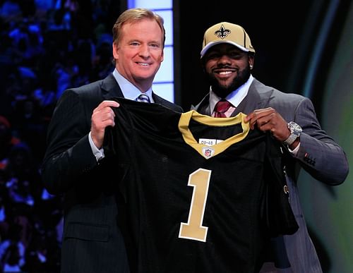 NFL Commissioner Roger Gooddell and running back Mark Ingram