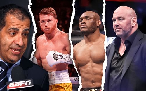 (L to R) Stephen Espinoza, Canelo Alvarez, Kamaru Usman, Dana White