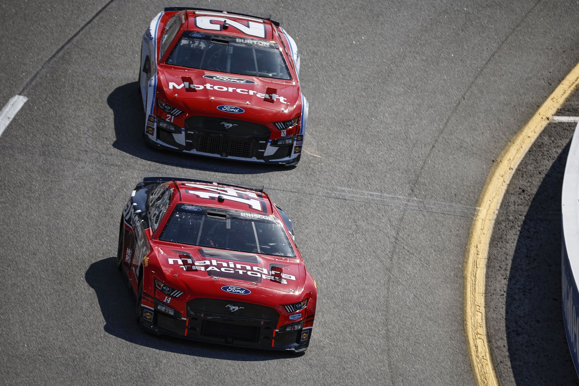 Chase Briscoe and Harrison Burton race during the NASCAR Cup Series Toyota Owners 400 at Richmond Raceway.