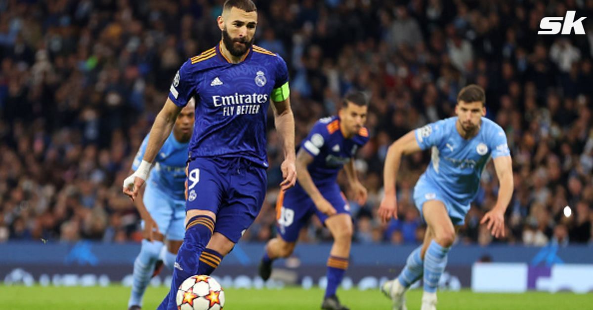 Real Madrid forward Karim Benzema in action against Manchester City