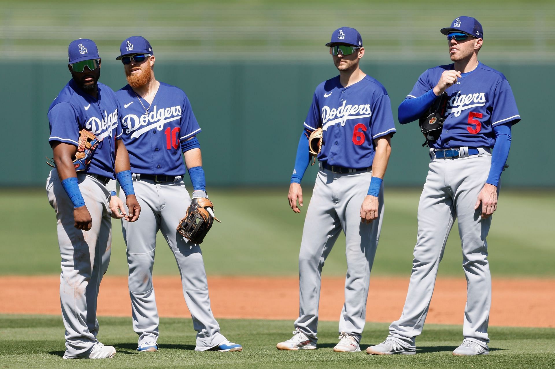 Los Angeles Dodgers teammates gather together during Spring Training 2022.