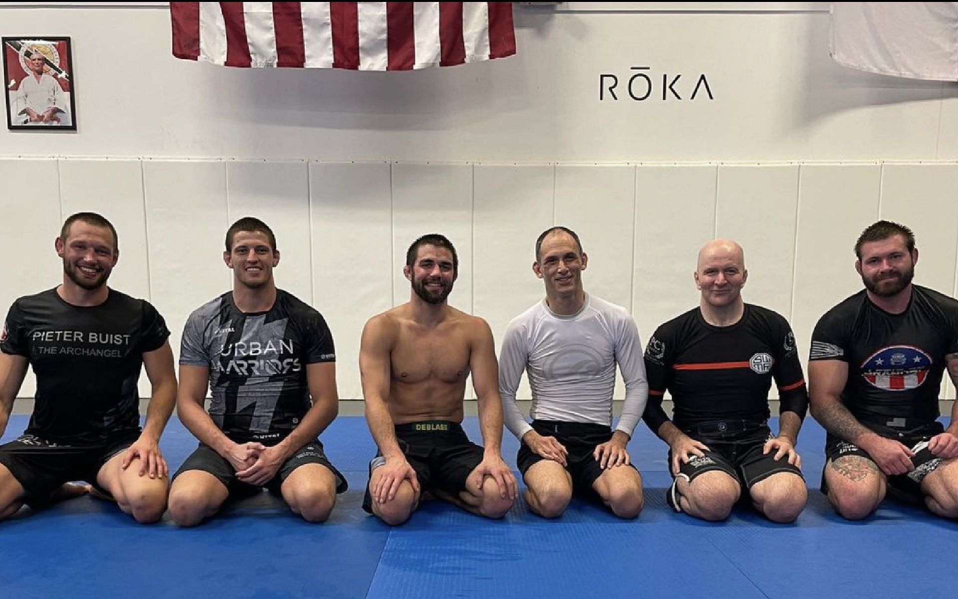 Reinier De Ridder (first from left) rolls with Brazilian jiu-jitsu legend Gordon Ryan (first from right) in Austin, Texas. [Photo courtesy: Reinier De Ridder Instagram]