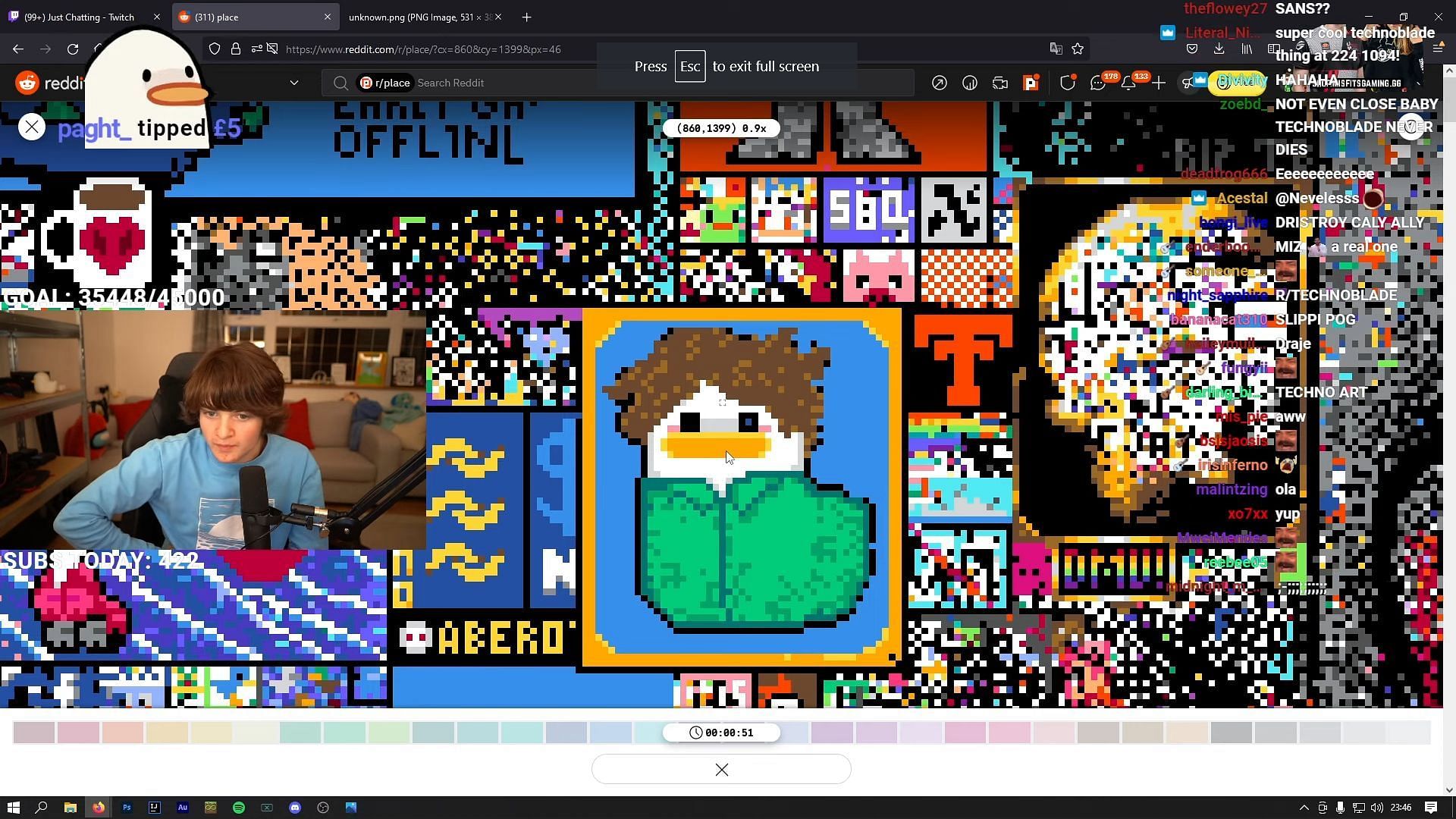 Benson the Duck on r/place (Image via Canooon YouTube)