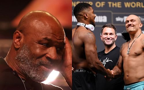 Mike Tyson (L) discussed Anthony Joshua's rematch with Oleksandr Usyk (R)