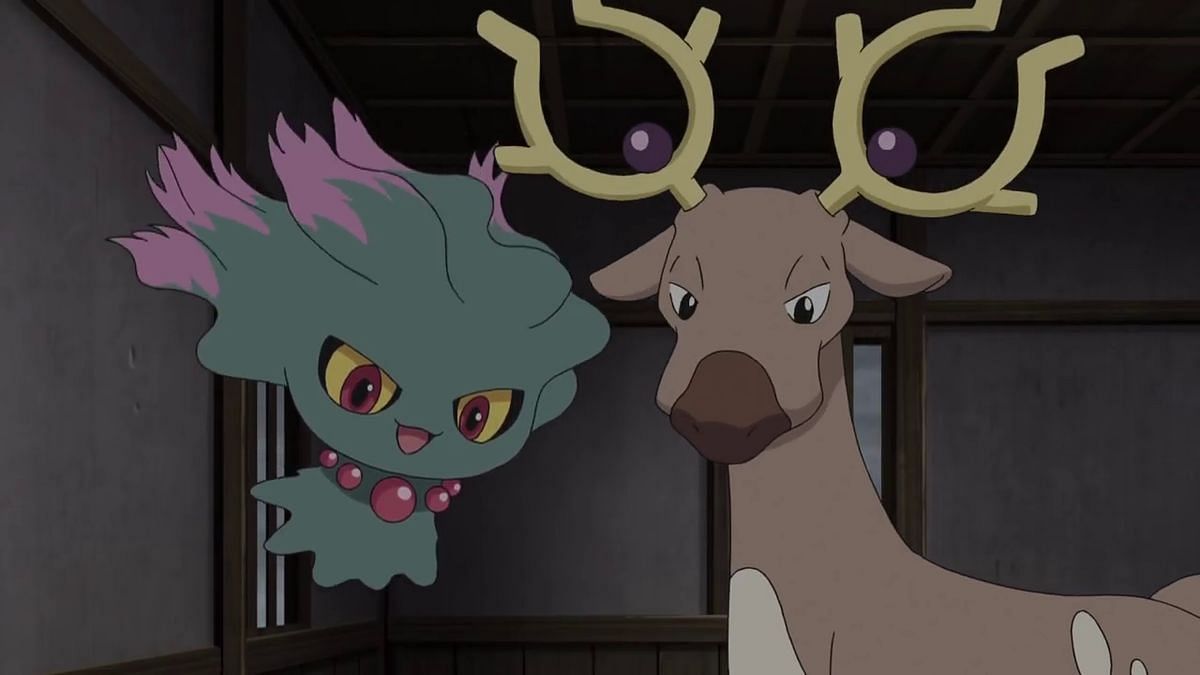 Stantler alongside Misdreavus in the anime (Image via The Pokemon Company)