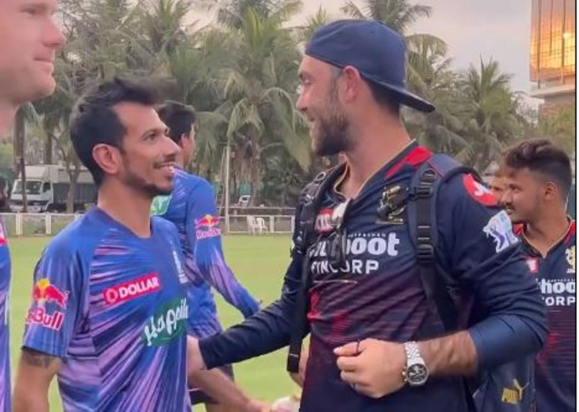 Maxwell caught up with his old teammate Chahal during practice (PC: Rajasthan Royals Instagram)