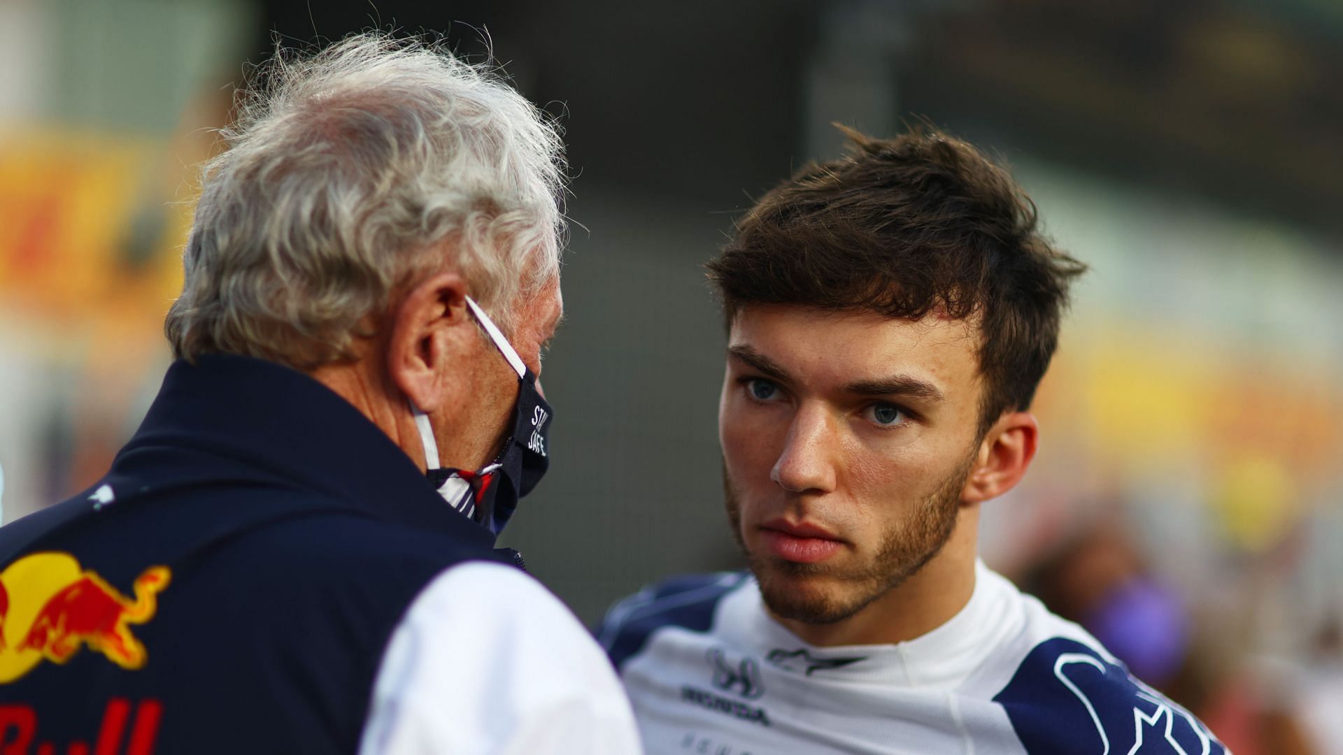 Pierre Gasly (right) with Red Bull special advisor Helmut Marko (left), 2021 Qatar Grand Prix