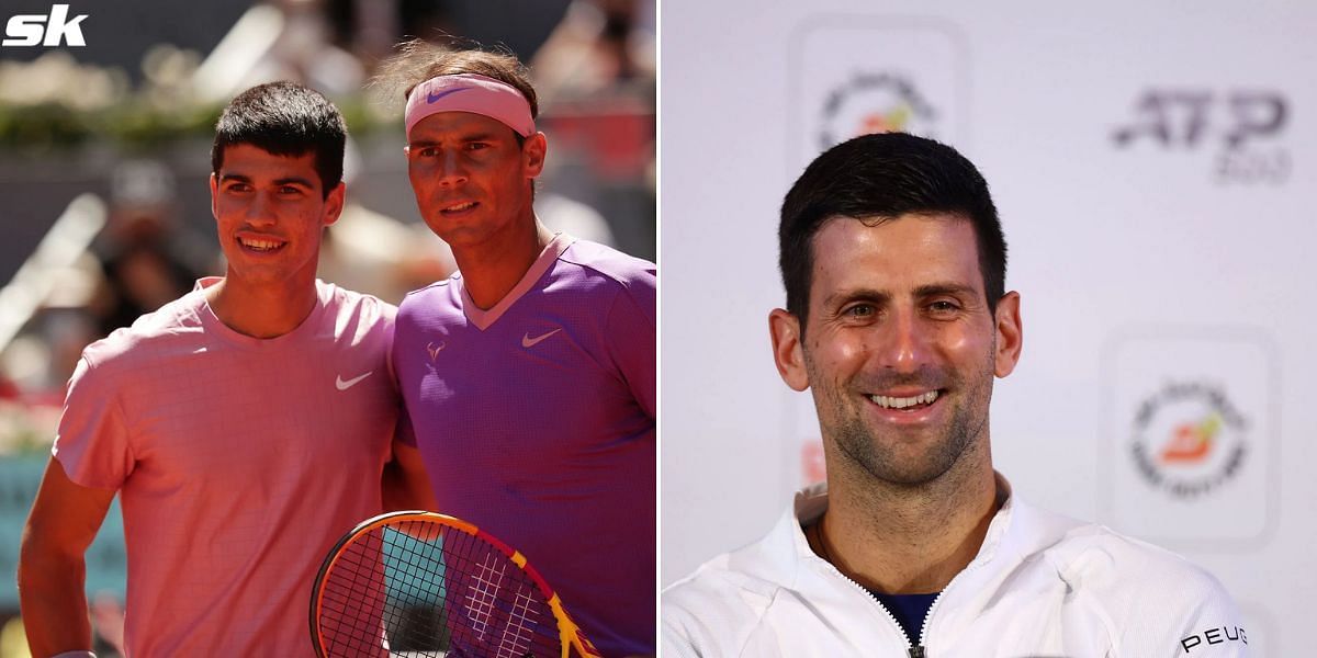 From L-R: Carlos Alcaraz, Rafael Nadal and Novak Djokovic