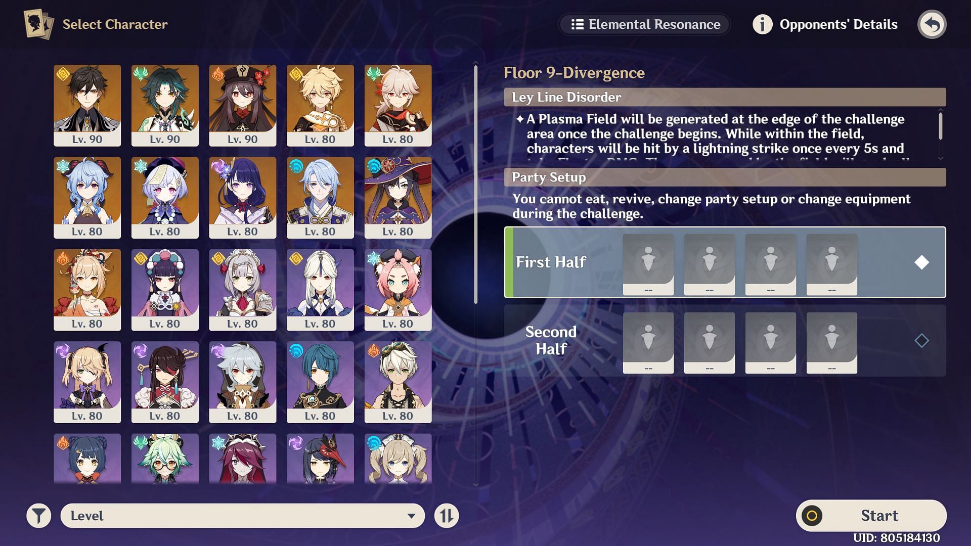 Spiral Abyss team selection menu (Image via Genshin Impact)